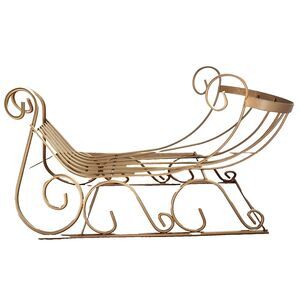 Gold Metal Santa Christmas Sleigh Centerpiece Holiday Decor Table Mantle